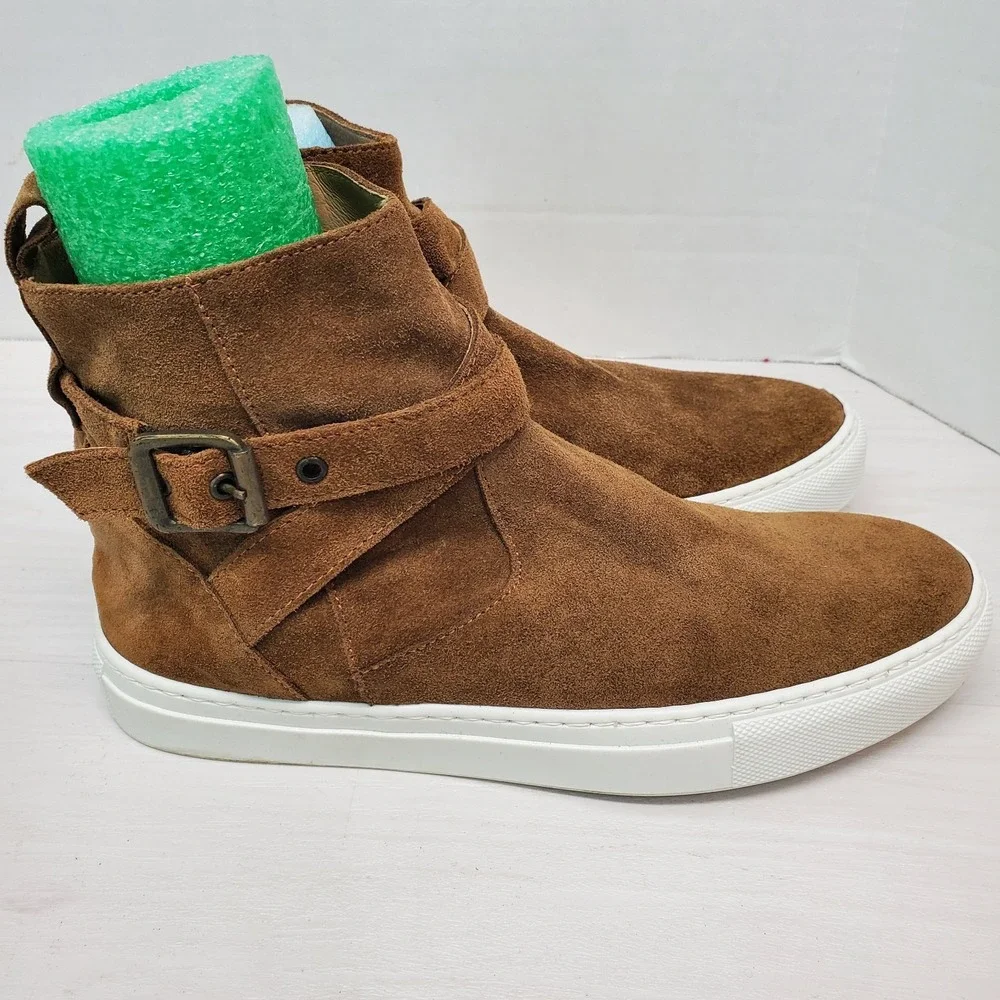 GARNET HILL Enna Chestnut Italian Suede‎ Leather Buckle Booties Sneakers Size 37